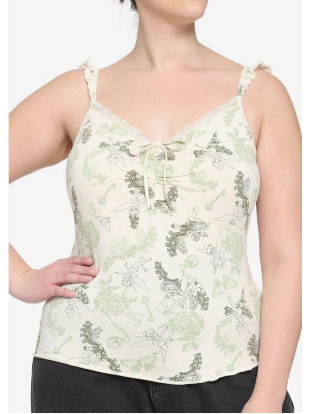 Disney Tinker Bell Fairycore Toile Tank Top Lace Ruffle Straps Plus 1X